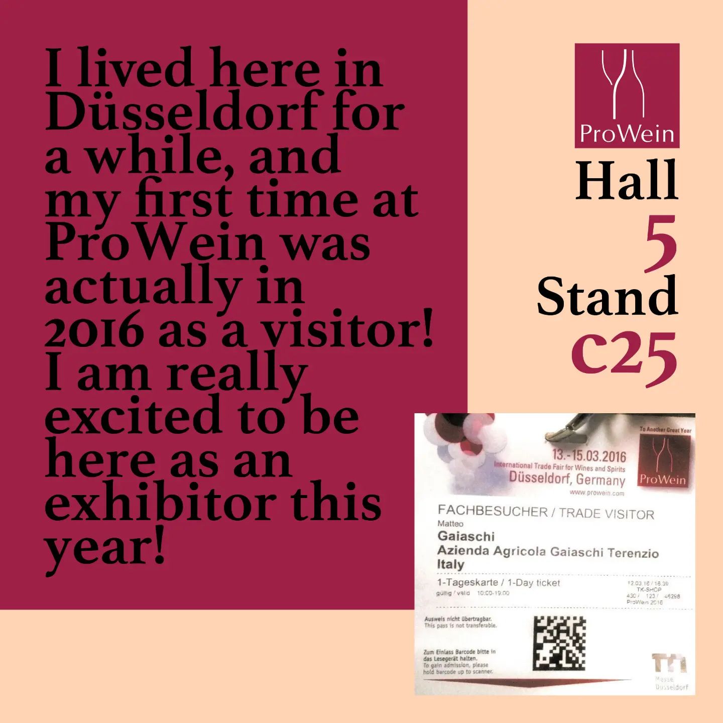 ProWein 22 is coming up!

Why should you come visit us?

➡️ First time at ProWein, but we have been around for more than 150 years
➡️ We'll be the only winery there from Colli Piacentini
➡️ Discover new wines your competitors don't have
➡️ Set a trend with Colli Piacentini wines

Just write me in direct if you wanna meet up at Hall 5 - Stand C25!

#iobevogaiaschi
#prowein
#cheersprowein
#endlichwiedermesse
#finallytradefair
#düsseldorf
#wein #wine #winelover #winetasting #instawine #winetime #vinopiacentino #zianopiacentino #valtidone #passionwine #winepassion #vinoitaliano #italianwine #collipiacentini